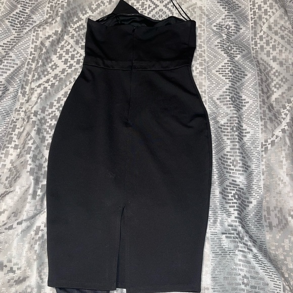 Black Strapless Asymmetrical Cocktail Dress - Picture 2 of 3